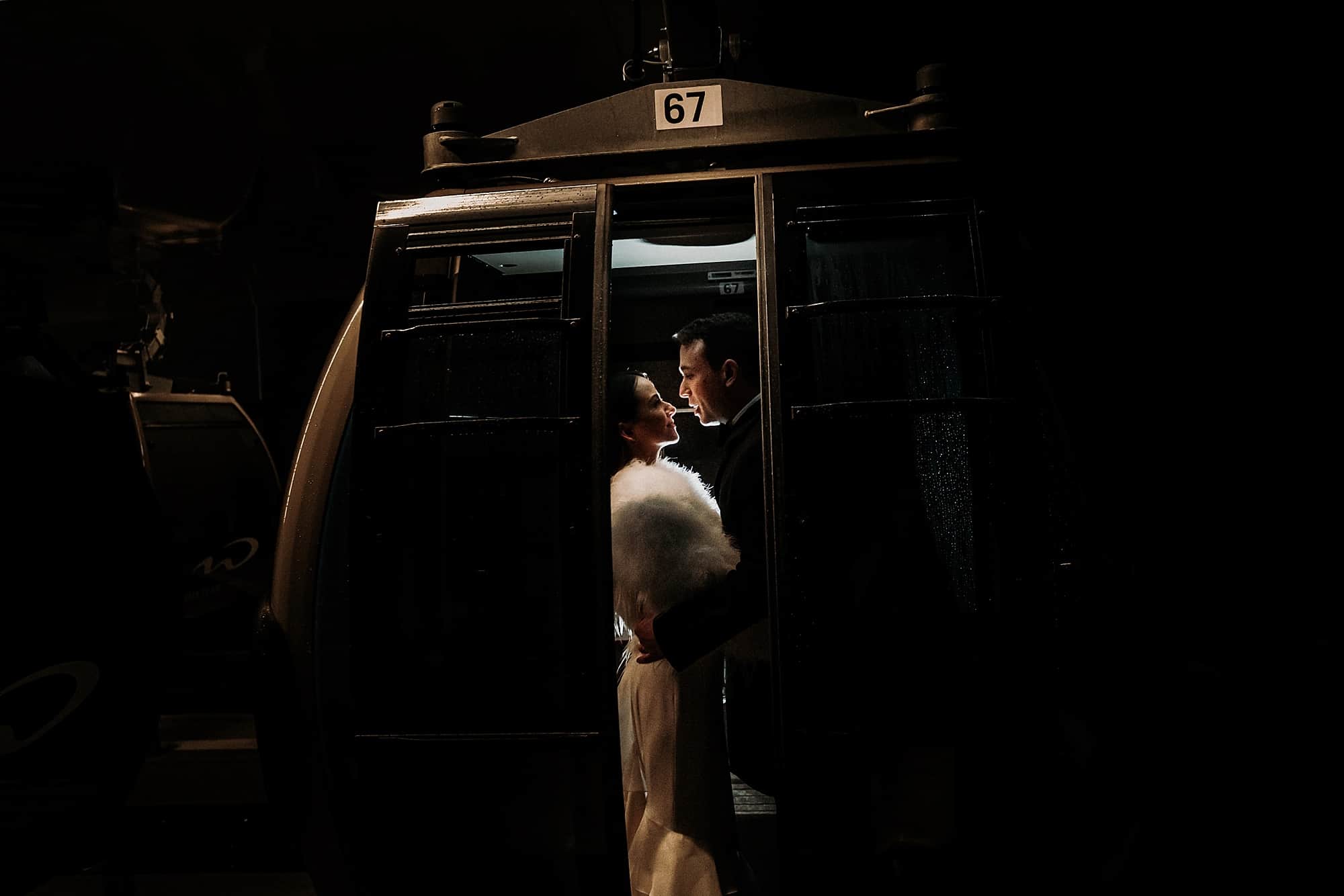 gondola wedding photos at night